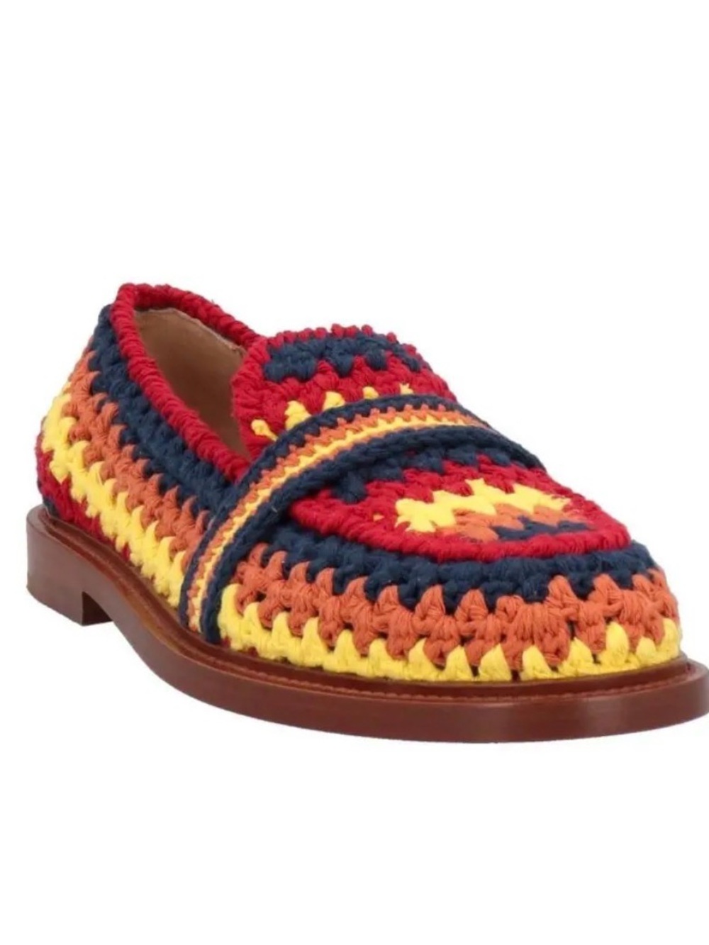 Chloé Colorblock Pattern Crochet Trim Loafers